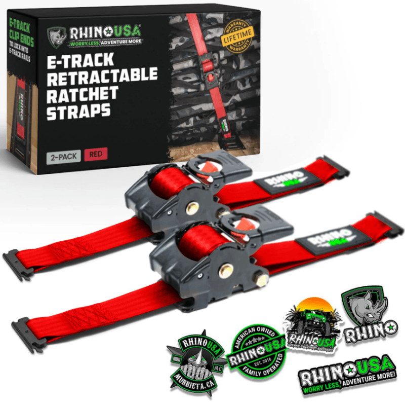 Rhino USA — Rhino USA Retractable Ratchet Straps (2Pk 1Inx10Ft) Red