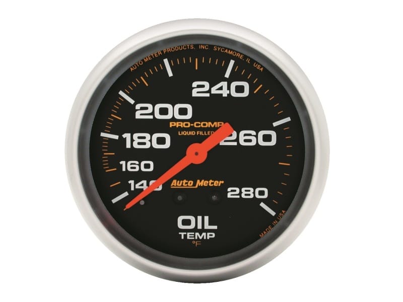 AutoMeter — Autometer Liquid Filled Mechanical 66.7mm 140-280 deg F Oil Temperature Gauge Includes 12 ft Tubing
2-5/8" OIL TEMP, 140