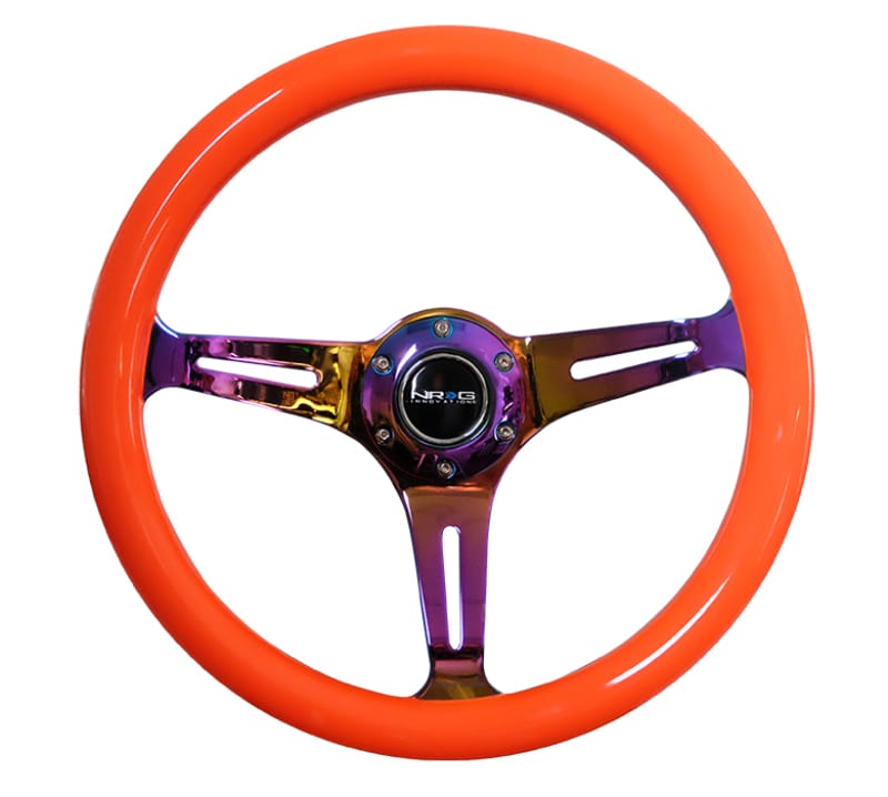 NRG — NRG Classic Wood Grain Steering Wheel (350mm) Neon Orange Color w/Neochrome Spokes