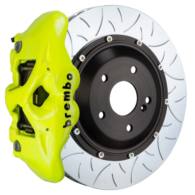 Brembo — Brembo 20+ Corvette C8/Z51 Rear GT BBK 6 Piston Cast 380x34 2pc Rotor Slotted Type3- Fluo. Yellow