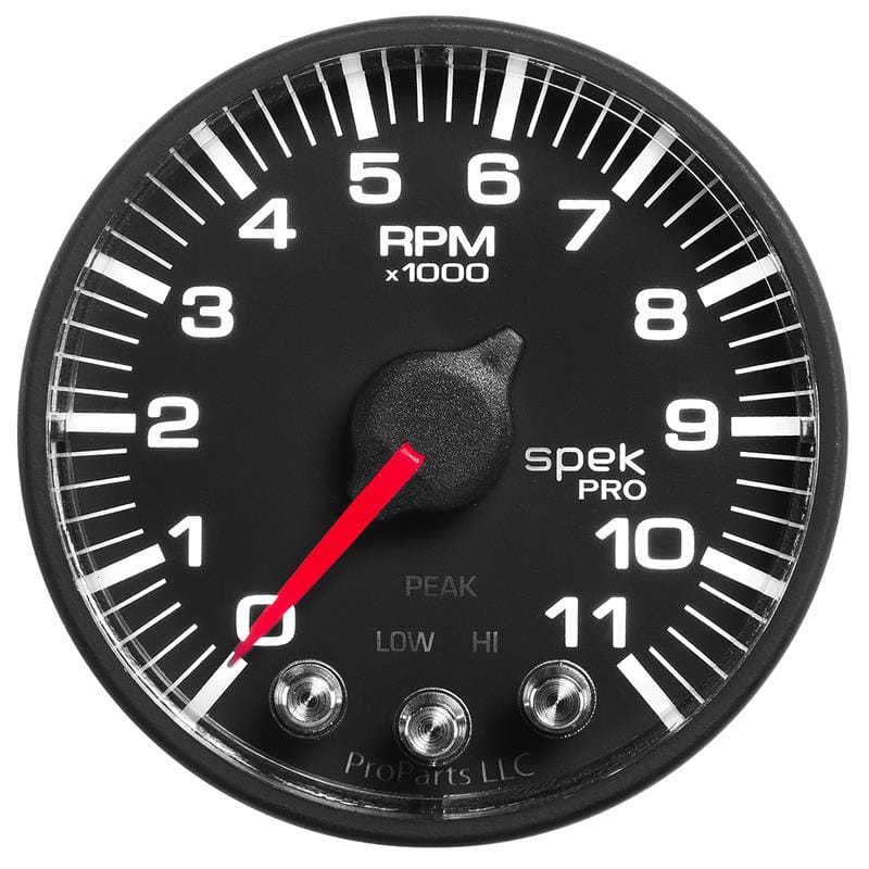 AutoMeter — GAUGE, TACH, 2 1/16", 11K RPM, W/ SHIFT LIGHT & PEAK MEM, BLK/BLK, SPEK-PRO