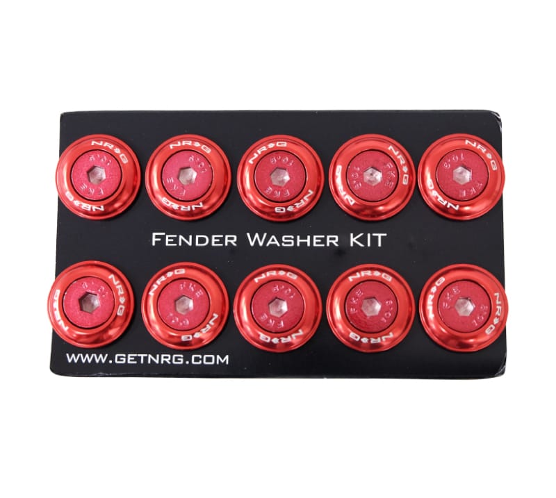 NRG — NRG Fender Washer Kit w/Color Matched M6 Bolt Rivets For Plastic (Red) - Set of 10