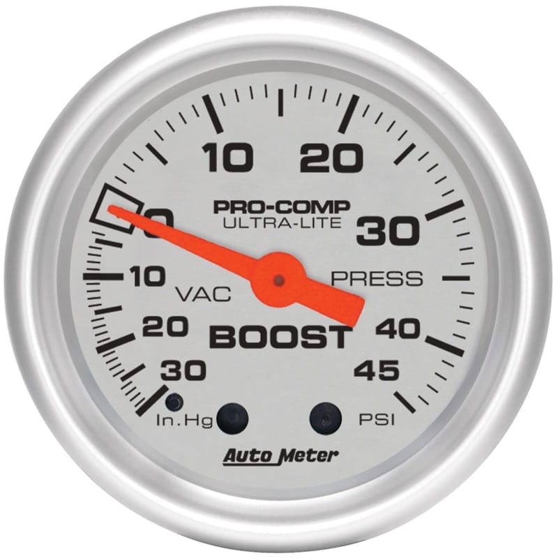 AutoMeter — Autometer Ultra-Lite 52mm 30 IN HG/45 PSI Mechanical Boost/Vacuum Gauge
2-1/16" BOOST-VAC, 3