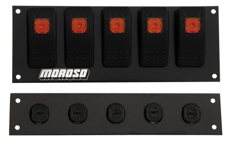 Moroso — Moroso Rocker Switch Panel - Flat Surface Mount - LED - 2.488in x 6.695in - Five On/Off Switches