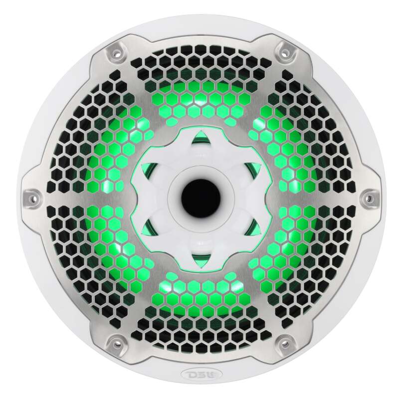 DS18 — DS18 Hybrid Marine Speaker w/ Driver And RGB LEDs 10in 2-Way 450 Watts RMS 4 ohm White w/ Cover