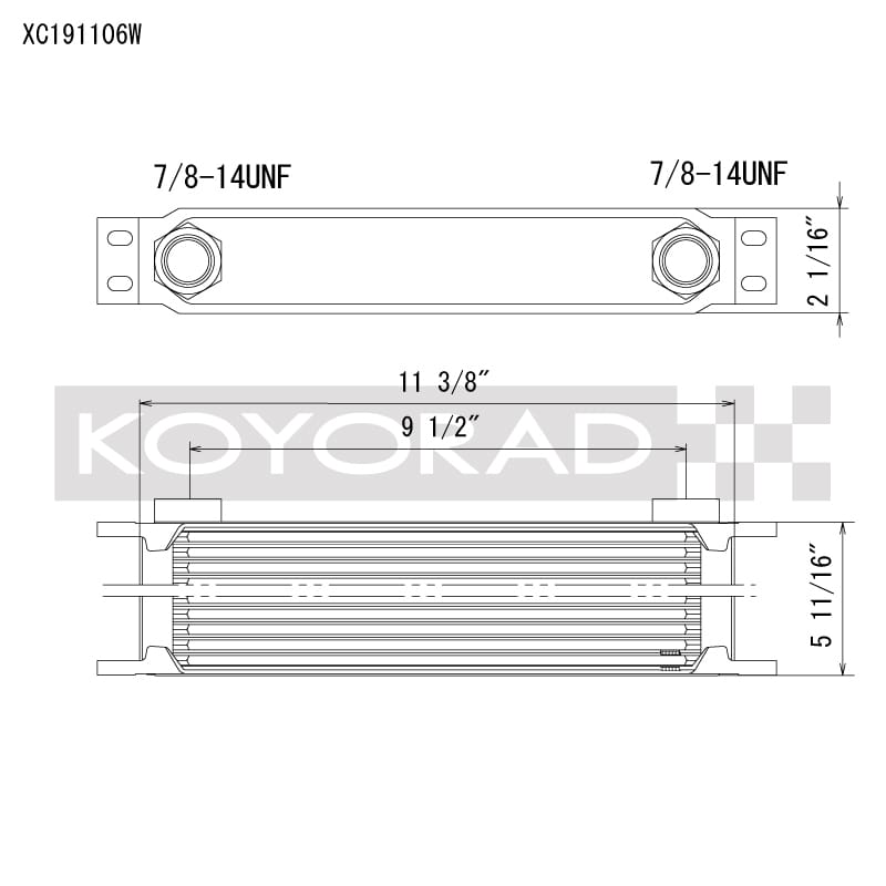 Koyo — Koyo 19 Row Oil Cooler 11.25in x 5.75in x 2in (AN-10 ORB provisions)
Racing Oil Cooler