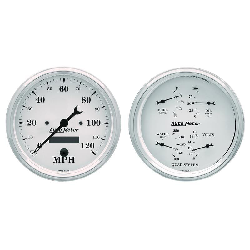 AutoMeter — AutoMeter Gauge Kit 2 Pc. Quad & Speedometer 5in. Old Tyme White
5" QUAD GAUGE & SPEE