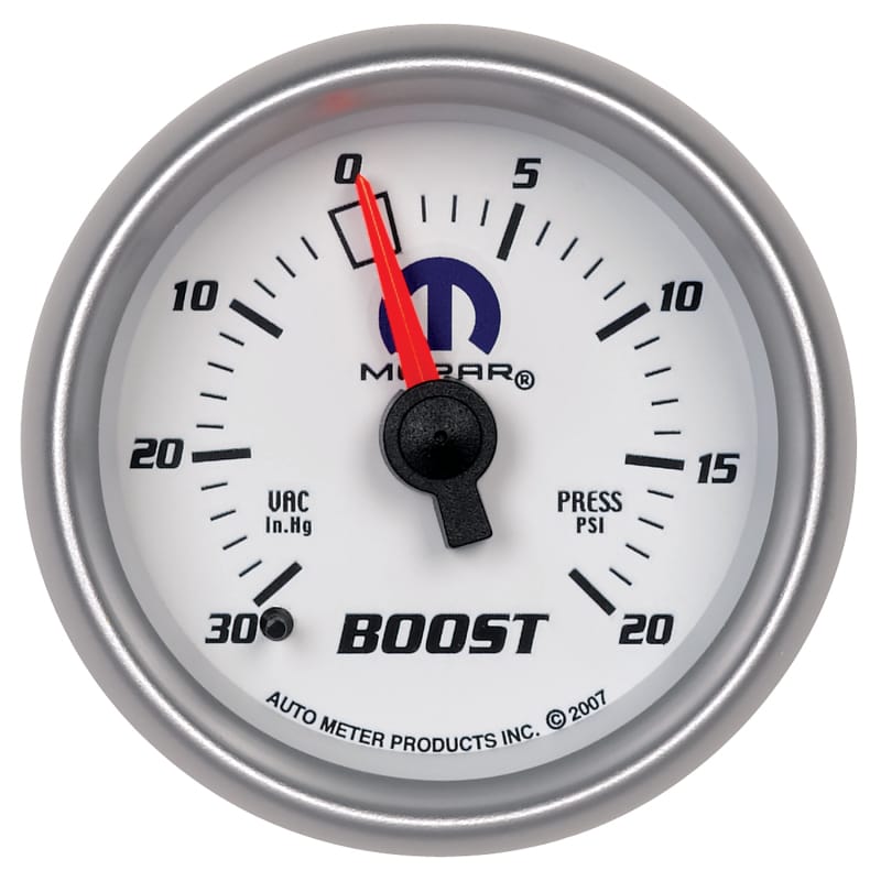 AutoMeter — Autometer Mopar 52mm Mechanical 30 In Hg-Vac/20 PSI Vacuum/Boost Gauge
MOPAR #77060032, 2-1