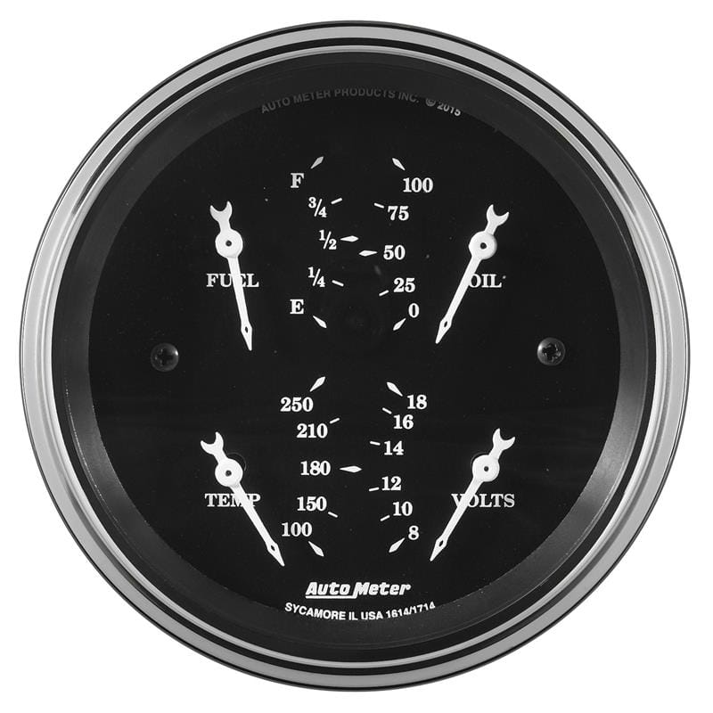 AutoMeter — Auto Meter Gauge Quad 3 3/8in 0E-90F Elec Old Tyme Black
3-3/8" QUAD GAUGE, F