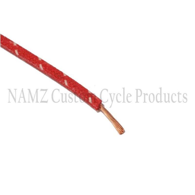 NAMZ — NAMZ OEM Color Cloth-Braided Wire 25ft. Pack 16g - Red w/White Tracer