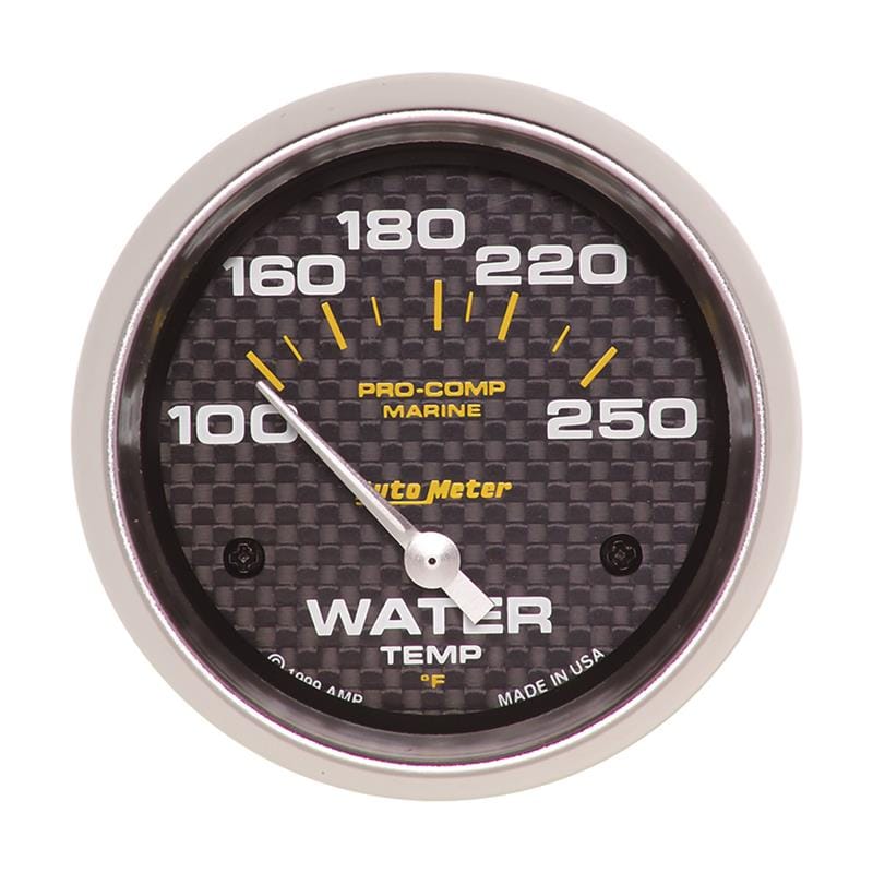 AutoMeter — Autometer Marine Carbon Fiber 2-5/8in Electric Water Temperature Gauge 100-250 Deg F
GA 2.6" WT 250 E MCF