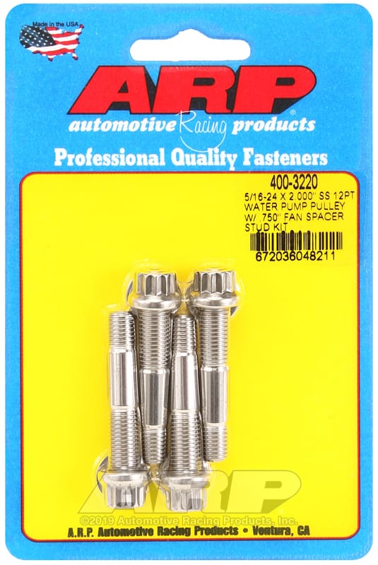 ARP — ARP 5/16-24 X 2.000 SS 12pt water pump pulley w/ .750in fan spacer stud kit