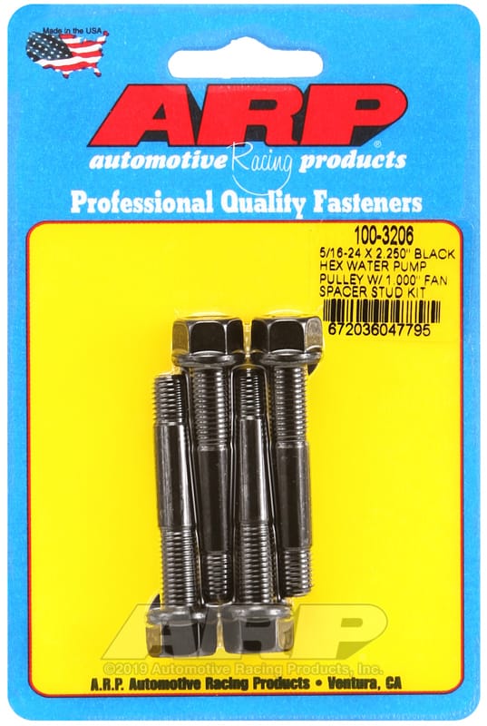 ARP — ARP 5/16-24 X 2.250 Black Hex Water Pump Pulley w/ 1.000in Fan Spacer Stud Kit