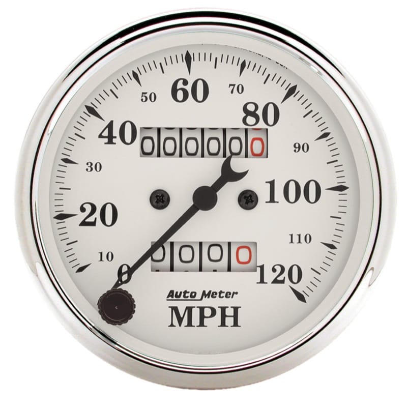 AutoMeter — Auto Meter 3-1/8in 120MPH Mechanical Speedometer Old Tyme White Gauge
3-1/8" SPEEDO, 120 M