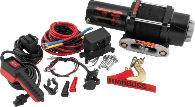 QuadBoss — QuadBoss Winch Kit - 39ft x 7/32in Synthetic Rope - 3.5hp - Hawse Fairlead - Wired Remote - 3500lb