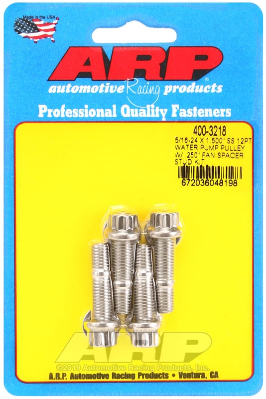 ARP — ARP 5/16-24 X 1.500 SS 12pt water pump pulley w/ .250in fan spacer stud kit