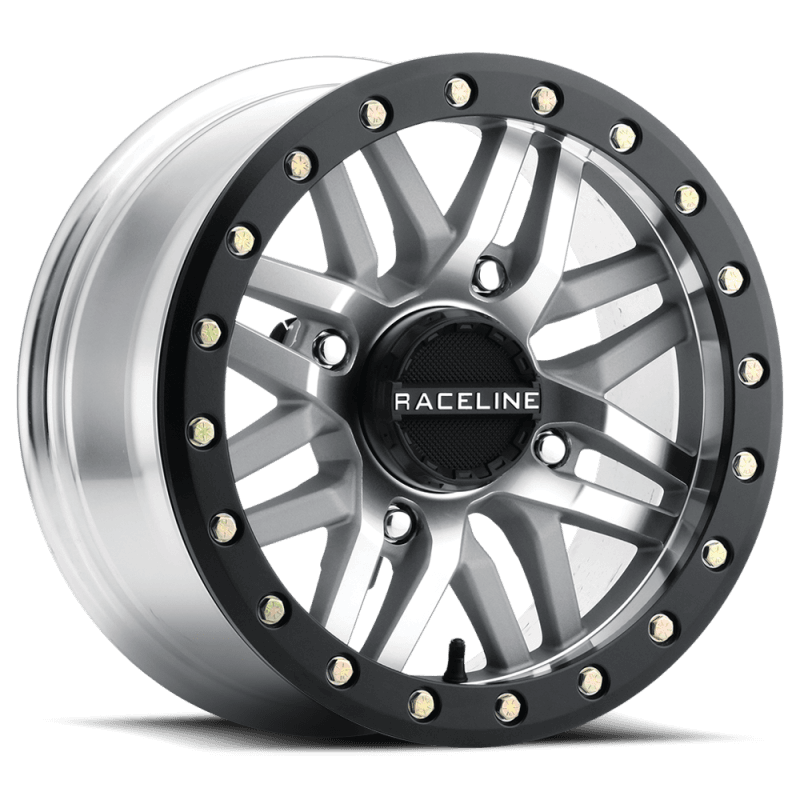 Raceline — Raceline A91MA Ryno 14x7in/4x137 BP/10mm Offset/110.18mm Bore - Machined & Black Ring Beadlock Wheel