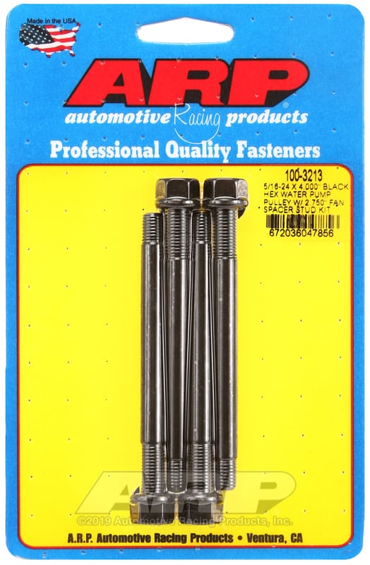 ARP — ARP 5/16-24 X 4.000 Black Hex Water Pump Pulley w/ 2.750in Fan Spacer Stud Kit