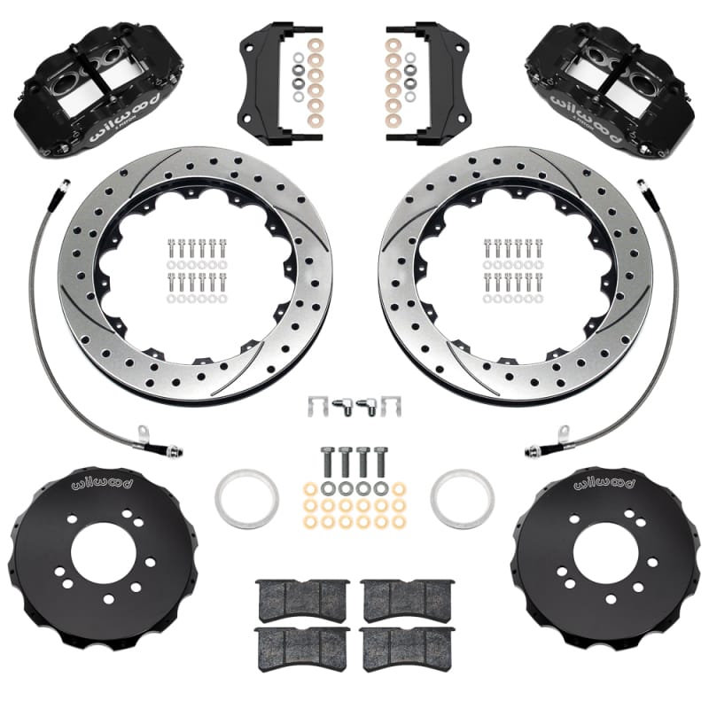 Wilwood — Wilwood 99-02 Nissan Skyline Superlite 6R Front BBK w/ 12.88in D/S Rotors & Flexlines - Black