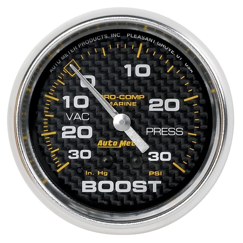 AutoMeter — Autometer Marine Carbon Fiber Gauge 2-5/8in Mechanical Vacuum/Boost Gauge 30INHG-30PSI
GA 2.6" BST 30 M MCF