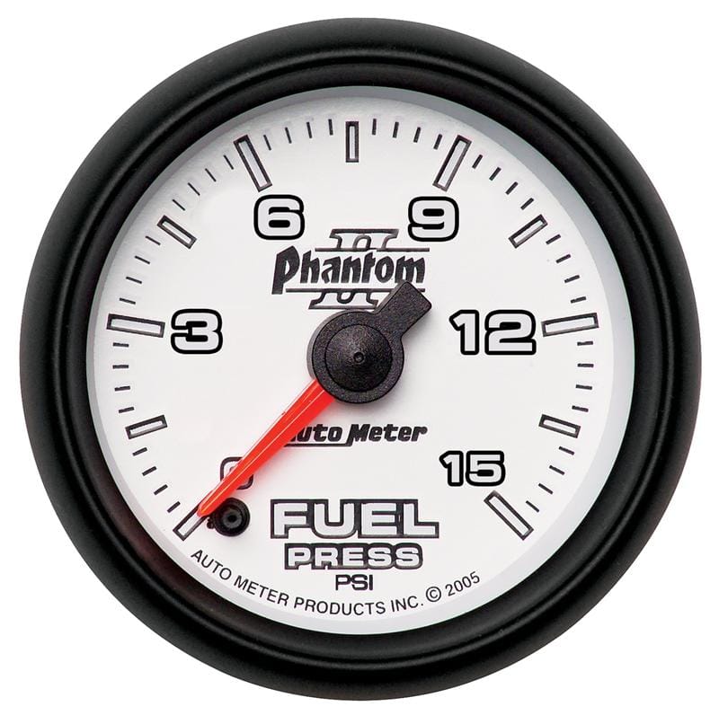 AutoMeter — GAUGE, FUEL PRESS, 2 1/16" , 15PSI, STEPPER MOTOR W/ PEAK & WARN, PHANTOM II