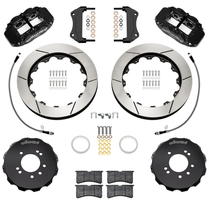Wilwood — Wilwood 95-98 Nissan Skyline Superlite 6R Front BBK w/ 12.88in Slotted Rotors & Flexlines - Black