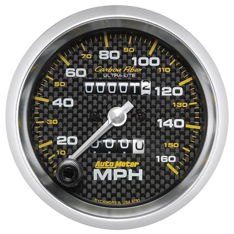 AutoMeter — GAUGE, SPEEDOMETER, 3 3/8" , 160MPH, MECHANICAL, CARBON FIBER