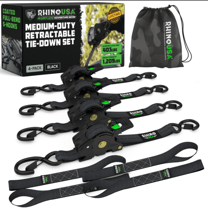 Rhino USA — Rhino USA Retractable Ratchet Straps (2Pk 1Inx10Ft) Green