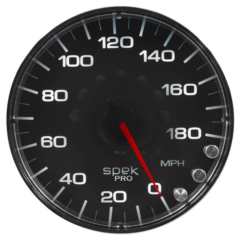 AutoMeter — GAUGE, SPEEDOMETER, 5", 180 MPH, ELEC. PROGRAMMABLE, BLACK/CHROME, SPEK-PRO