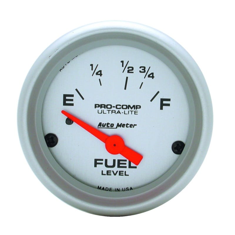 AutoMeter — Autometer Ultra-Lite 52mm 16 OHMS Empty/158 OHMS Full Short Sweep Electronic Fuel Level Gauge
2" FUEL LEVEL, 16 E/