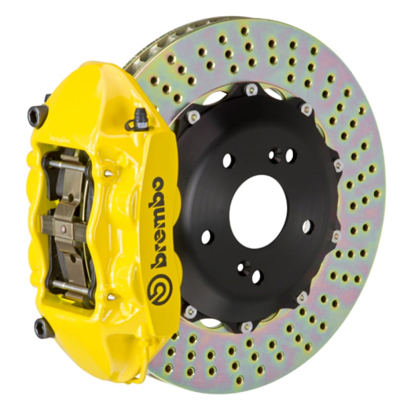 Brembo — Brembo 06-09 S2000 Rear GT BBK 4 Piston Cast 328x28 2pc Rotor Drilled- Yellow