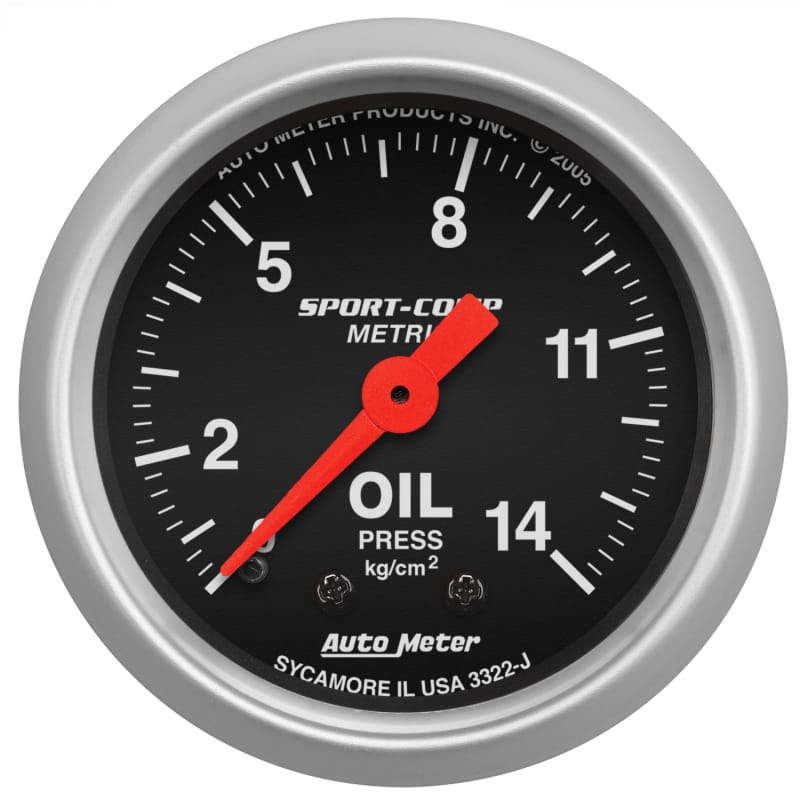 AutoMeter — Autometer Sport Comp 52.4 mm Mechanical 0-14 Kg/ Cm2 Oil Pressure Metric Gauge
2" OIL PRESS, 0-14 K