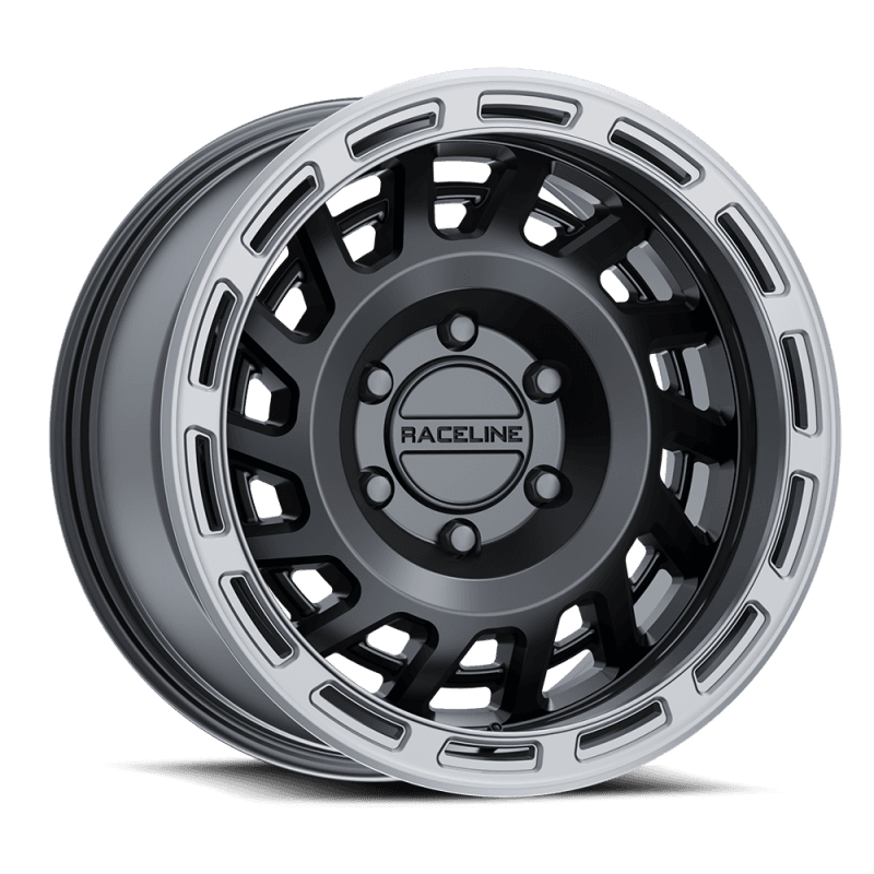Raceline — Raceline 957BS Halo 17x9in / 6x139.7 BP / -12mm Offset / 106.1mm Bore - Black & Silver Lip Wheel
