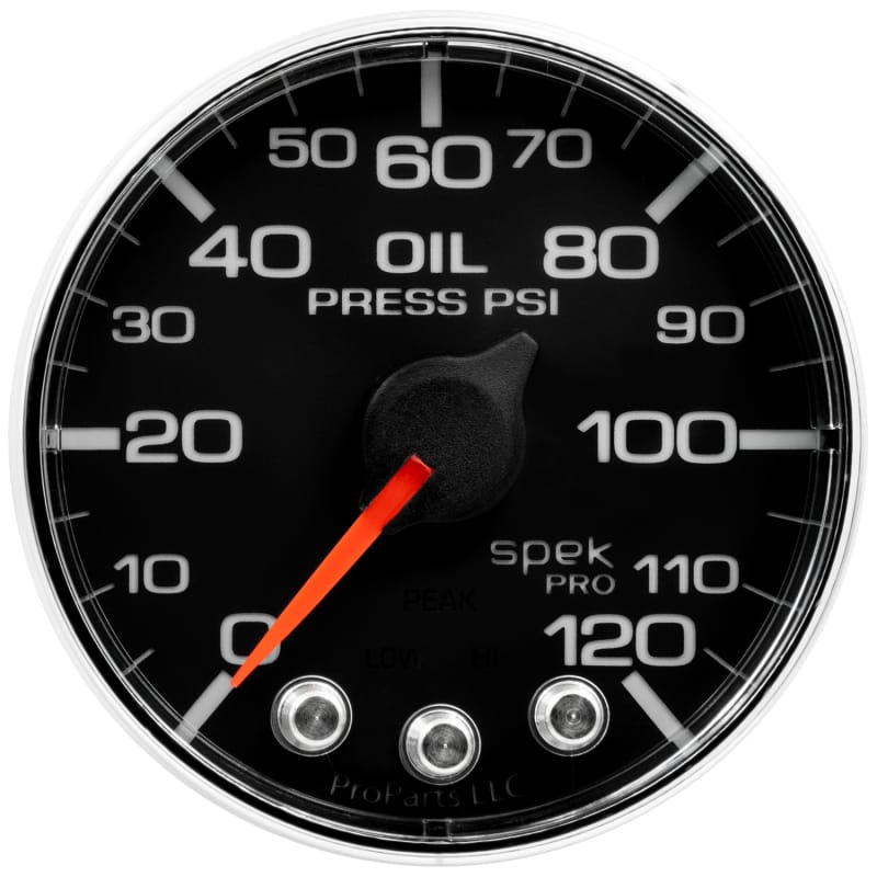 AutoMeter — Autometer Spek-Pro Gauge Oil Press 2 1/16in 120psi Stepper Motor W/Peak & Warn Blk/Chrm
GA 2" OILP BFC SPEK