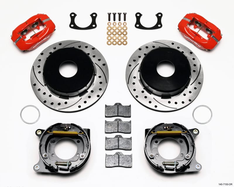 Wilwood — Wilwood Forged Dynalite P/S Park Brake Kit Drilled Red Big Ford New 2.50in Offset Currie Blank
BRAKE KIT