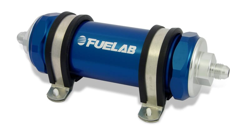 Fuelab — Fuelab 828 In-Line Fuel Filter Long -10AN In/Out 40 Micron Stainless - Blue