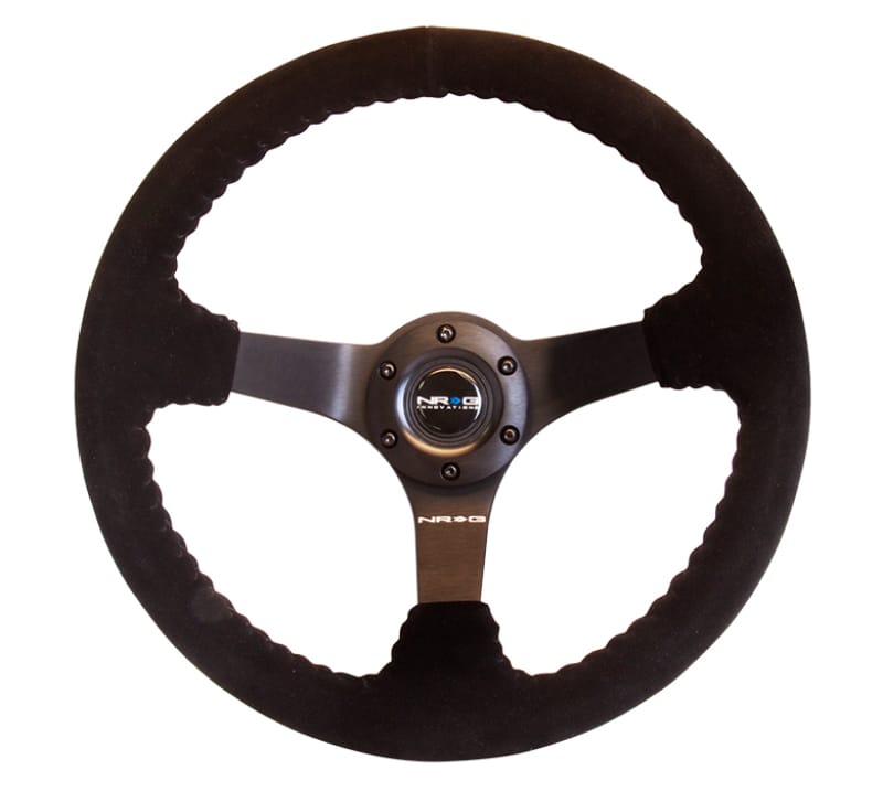 NRG — NRG Reinforced Steering Wheel (350mm / 3in. Deep) Blk Suede w/Blk BBall Stitch (Odi Bakchis Edition)