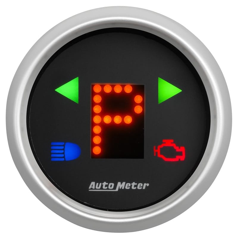AutoMeter — AutoMeter Gauge Gear Pos 2-1/16in. Incl Indicators Black Dial Red Led Silver Bezel
2-1/16" PRNDL, BLK D