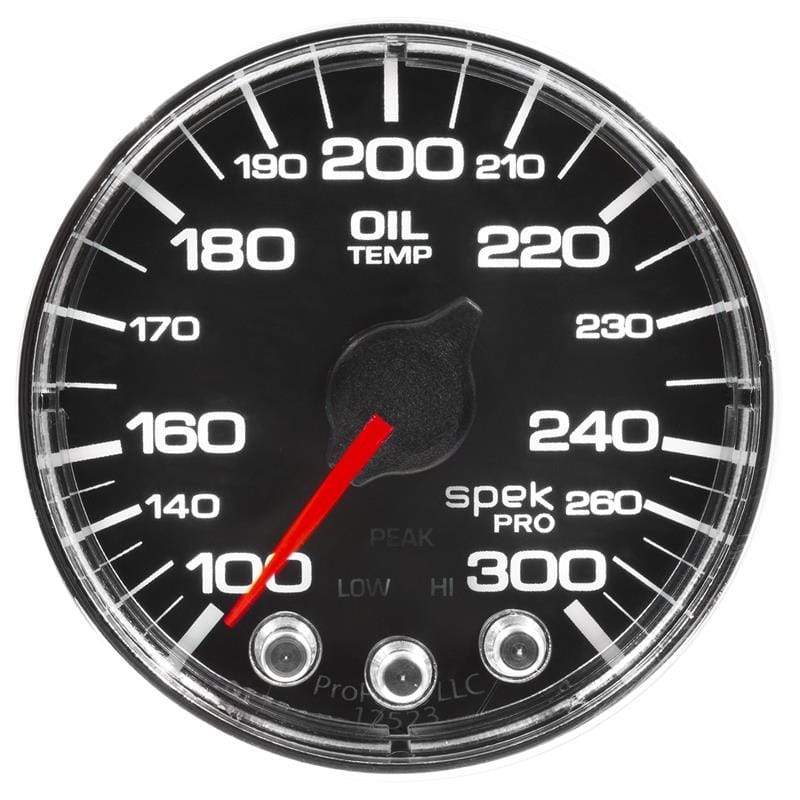 AutoMeter — GAUGE, OIL TEMP, 2 1/16", 300?F, STEPPER MOTOR W/PEAK & WARN, BLK/CHRM, SPEK-PRO