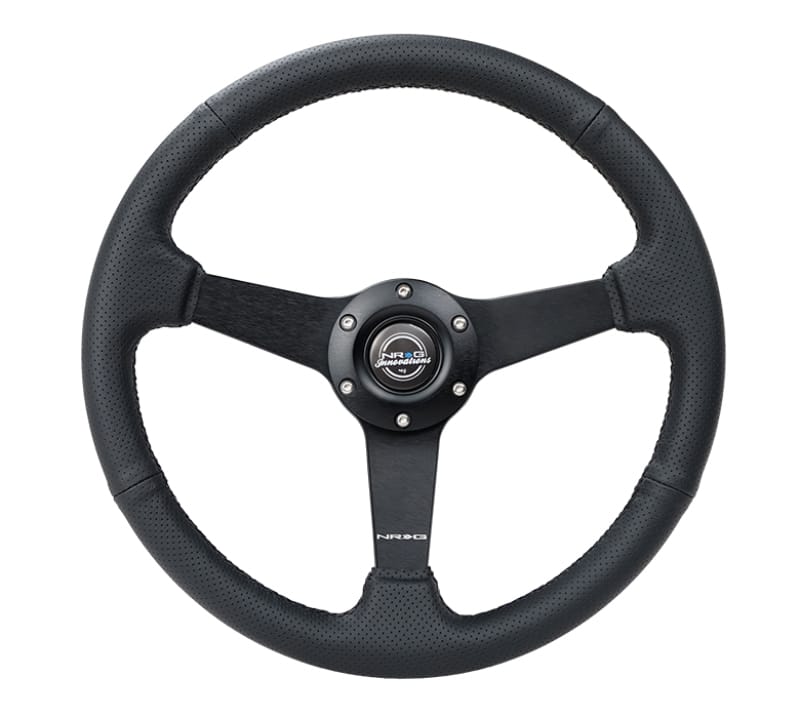 NRG — NRG Sport Steering Wheel (350mm / 1.5in Deep) Black Leather Black Stitch w/Matte Black Solid Spokes