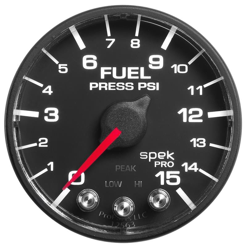 AutoMeter — GAUGE, FUEL PRESS, 2 1/16", 15PSI, STEPPER MOTOR W/PEAK & WARN, BLK/BLK, SPEK
