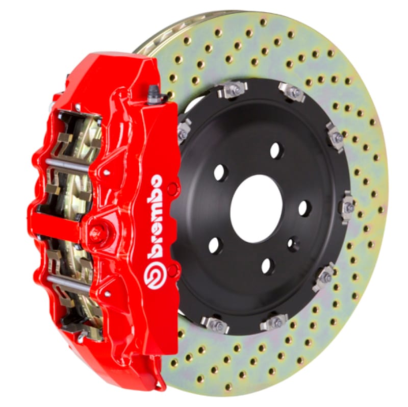 Brembo — Brembo 09-13 FX35/FX50/14-17 QX70 Front GT BBK 6 Piston Cast 380x34 2pc Rotor Drilled-Red