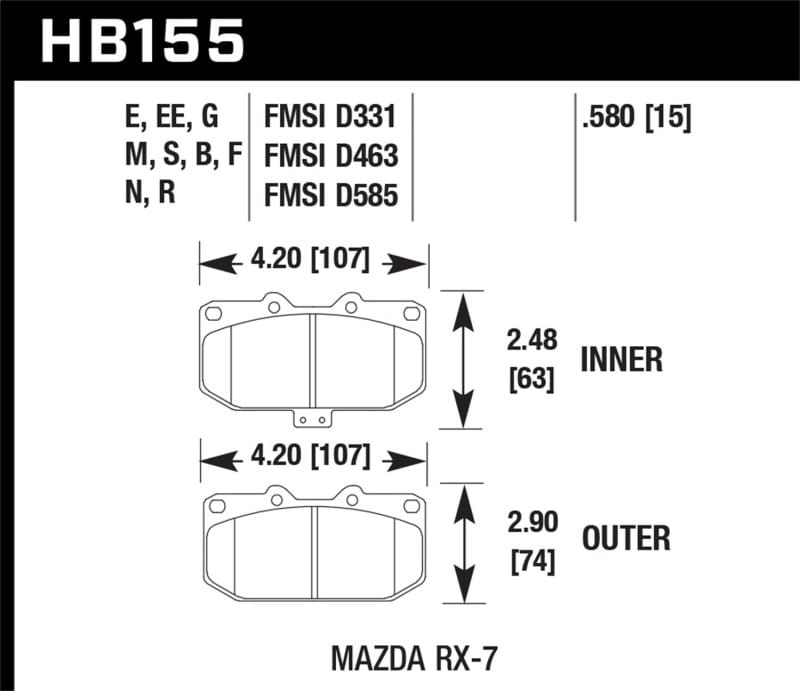 Hawk Performance — Hawk 88-89 Mazda RX-7 1.3L 10th Anniversary 4 Piston Caliper Front ER-1 Brake Pads
Disc Brake Pad