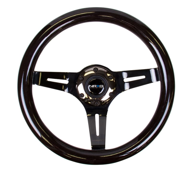 NRG — NRG Classic Wood Grain Steering Wheel (310mm) Black w/Black Chrome 3-Spoke Center