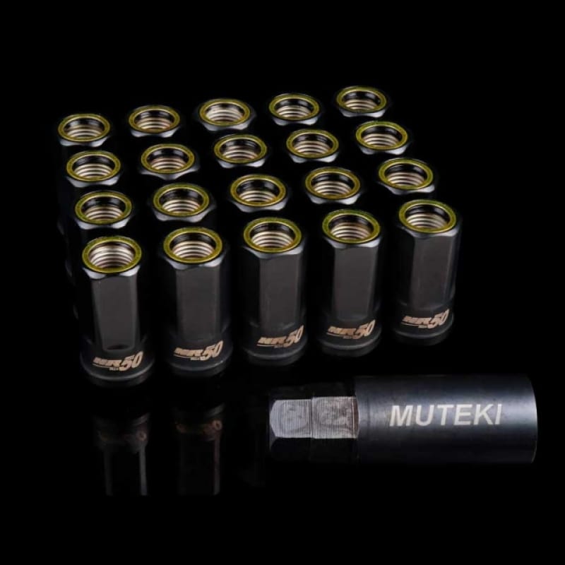 Wheel Mate — Wheel Mate Muteki HR50 Open End Lug Nuts - Black w/ Yellow Ring 14x1.50
