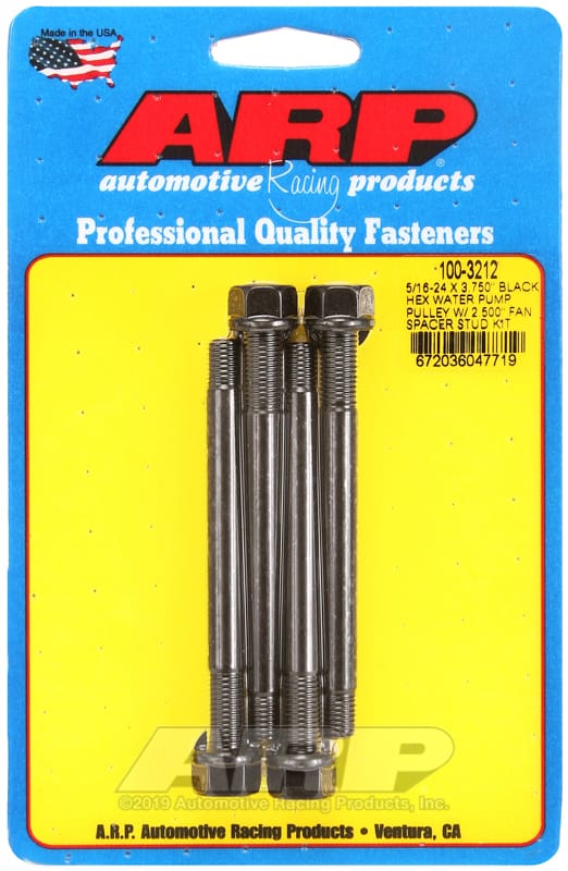 ARP — ARP 5/16-24 X 3.750 Black Hex Water Pump Pulley w/ 2.500in Fan Spacer Stud Kit