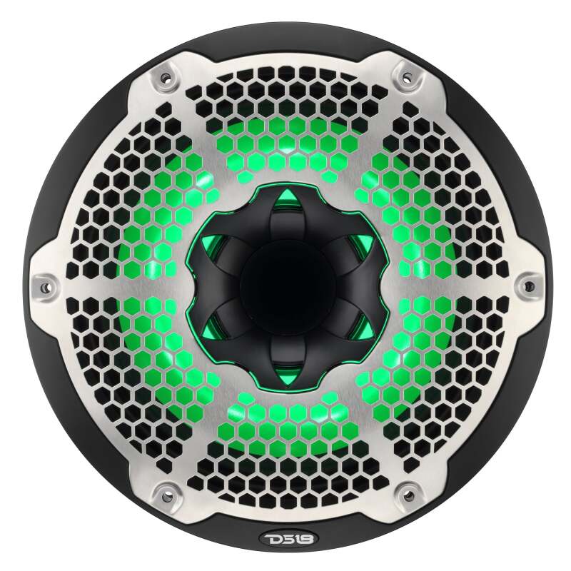 DS18 — DS18 Hybrid Marine Speaker w/ Driver And RGB LEDs 10in 2-Way 450 Watts RMS 4 ohm Black w/ Cover