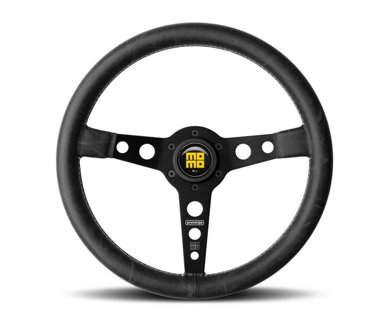 MOMO — Momo Prototipo Heritage Steering Wheel 350 mm - Black Leather/White Stitch/Black Spokes