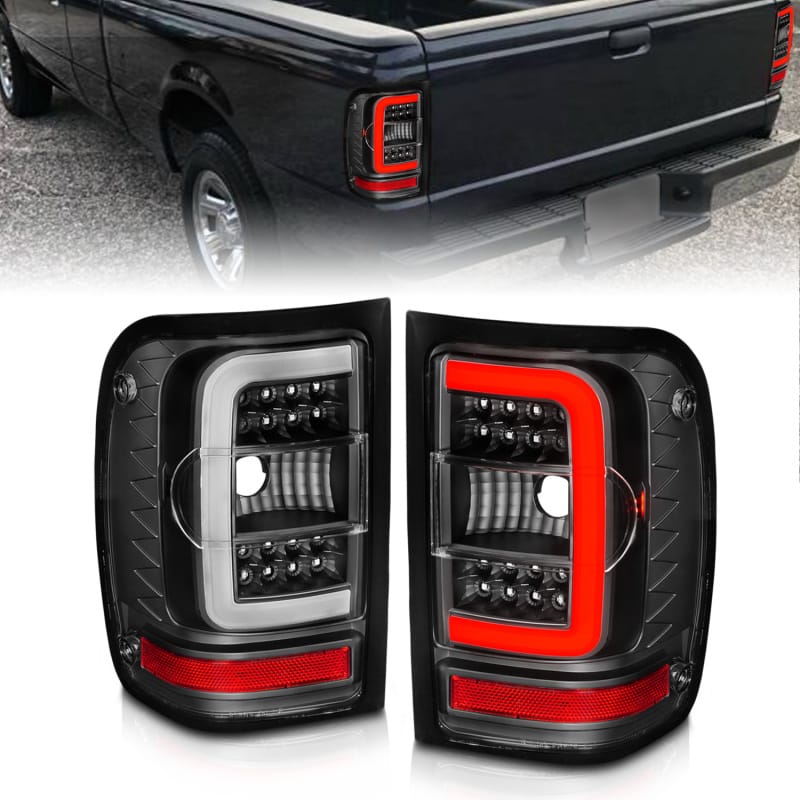 ANZO — ANZO 2001-2011 Ford Ranger LED Tail Lights w/ Light Bar Black Housing Clear Lens