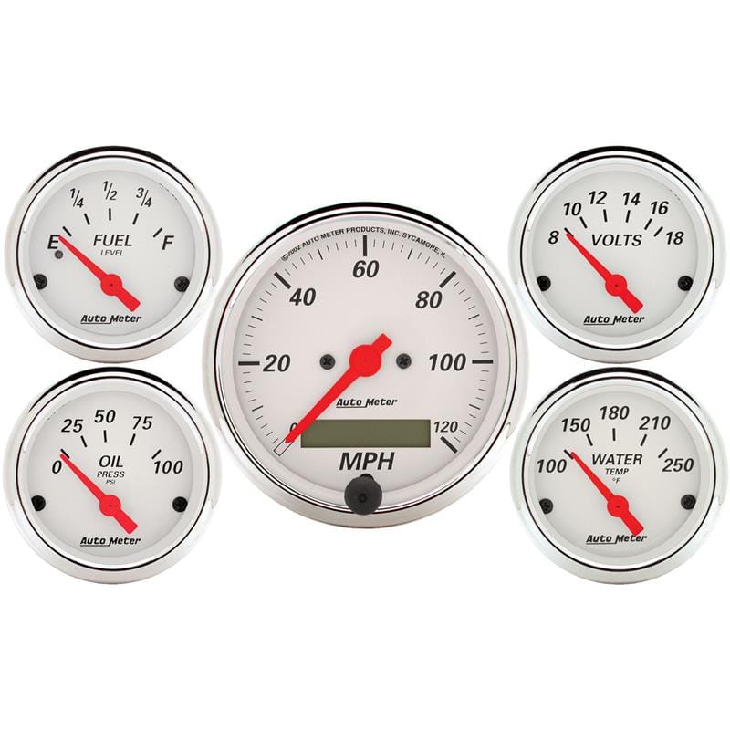 AutoMeter — GAUGE KIT, 5 PC., 3 1/8" & 2 1/16", ELEC. SPEEDOMETER, ARCTIC WHITE